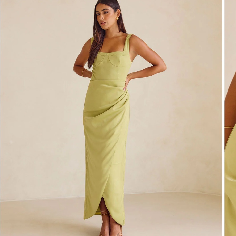 Sabo Skirt Light Olive Green Maxi Dress with Draped Tulip Skirt